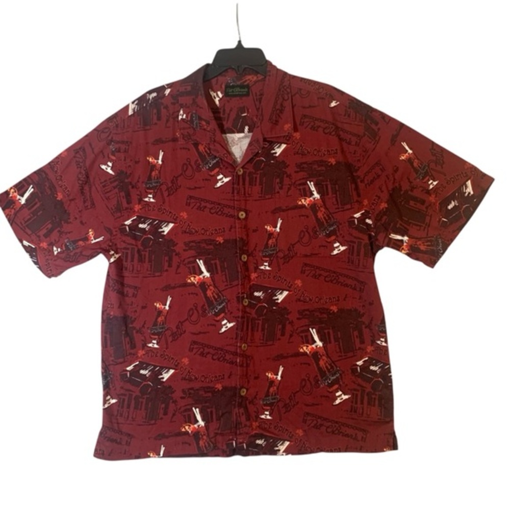 Pat OBriens Button Front Shirt Mens Large Spirit of NOLA Printed Cotton